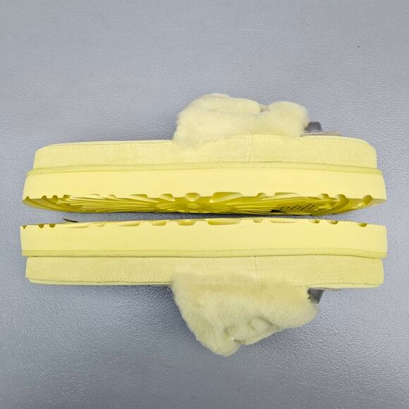 Fuzzy Fur Slides UGG Laton Size 10 Yellow Wool Embroidered Logo Sandal Suede EUC - Picture 13 of 14